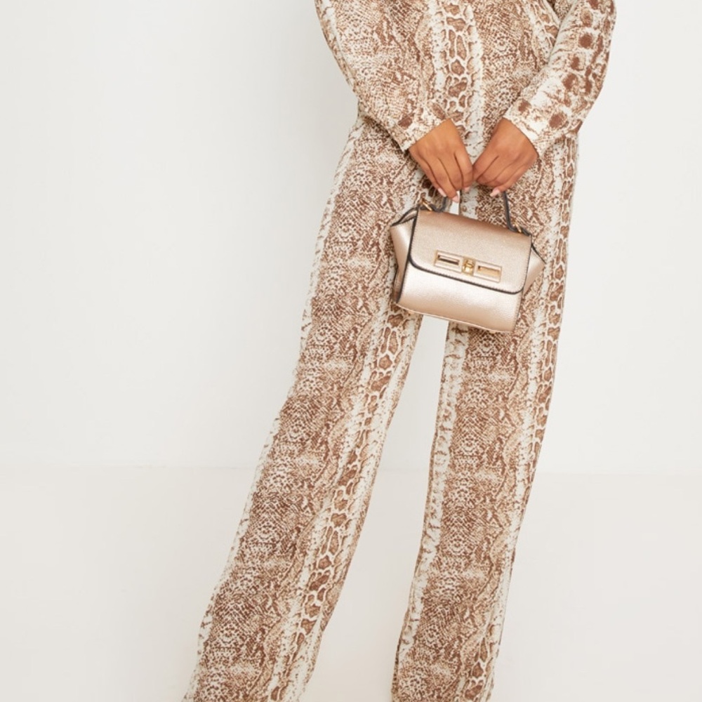 PLT brown snake print wide leg pants